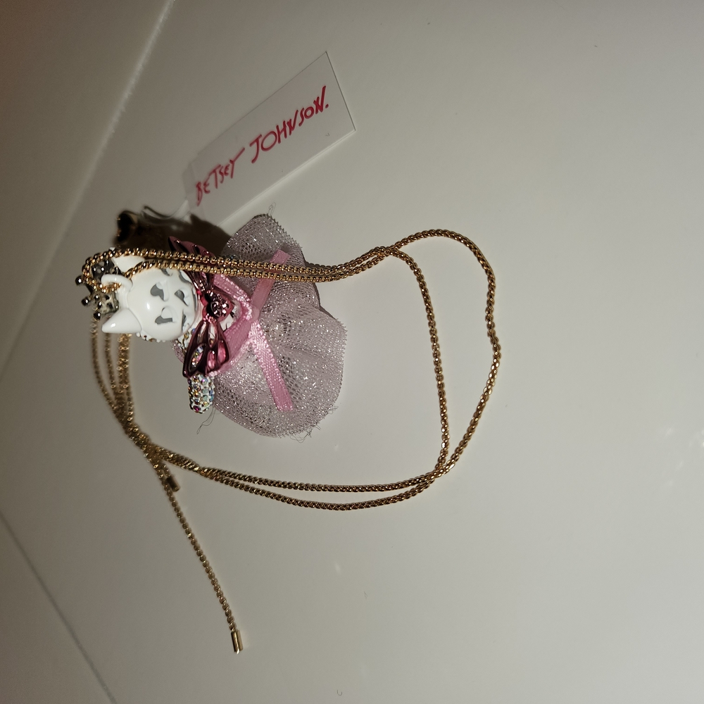 Betsey Johnson Elegant Cat Pendant with Pink and Silver Accents - Picture 2 of 8